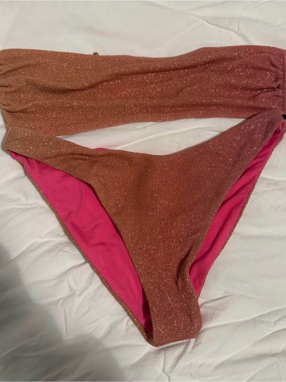Beach Riot Shimmery Gold Bikini Set with Hot Pink Lining